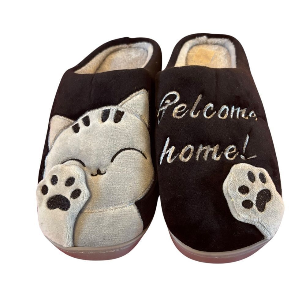 Adorable Welcome Home Cat Slippers. Will make a perfect gift!